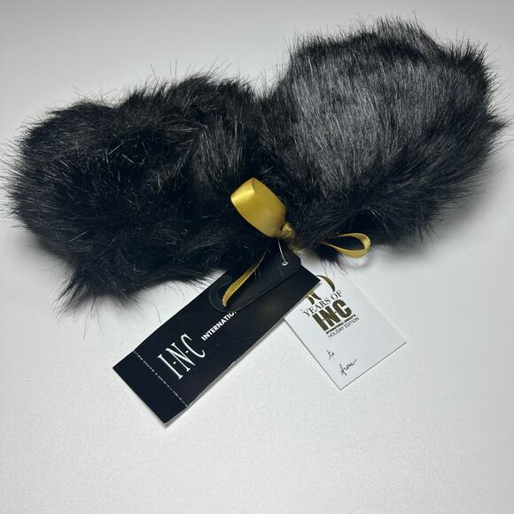 INC International Concepts Black Faux Fur Rhinestone Jewel Cuffs Wristlets New - Picture 5 of 8